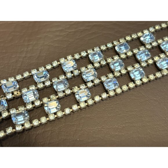Rare Schreiner? Juliana? Vintage Blue Baguette Rhinestone Push Lock Bracelet - Picture 6 of 13